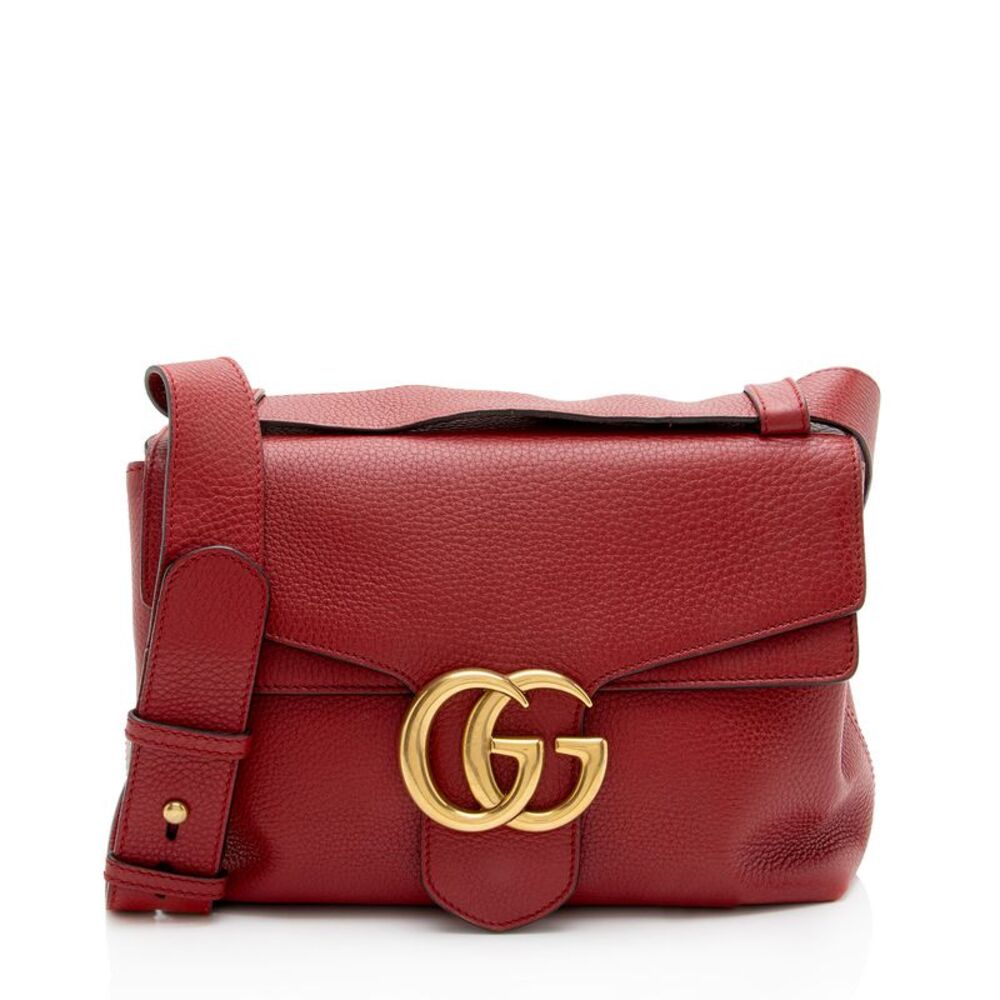 Gucci Grained Leather GG Marmont Large Flap Shoulder Bag